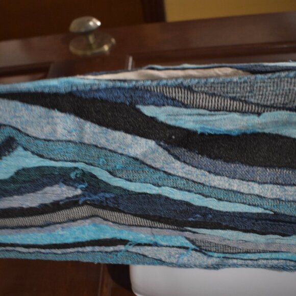 Tolani Blue Black Colorful Long Fringe Scarf - Picture 9 of 10